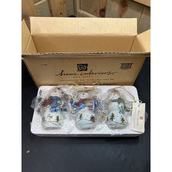 Set Of 3 Home Interiors Snowman Christmas Ornaments Holiday Decor - Picture 1 of 9